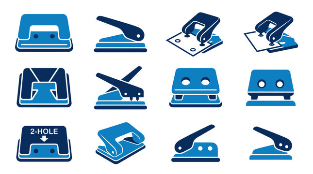 Collection of various paper hole puncher tool icons.