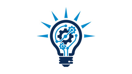 Blue light bulb innovation gear icon © Zity
