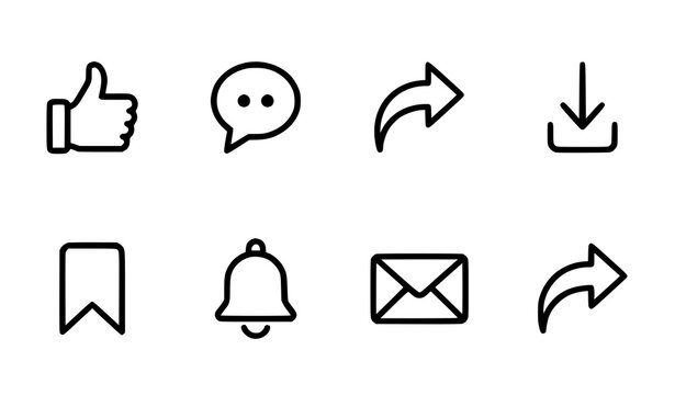 Social Media Icons Like Comment Share Save Editable Line Vector Set