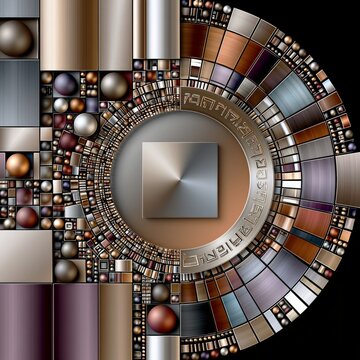 AI-generated image of a computer chip at the center of a futuristic gizmo in silver, purple, blue and gold