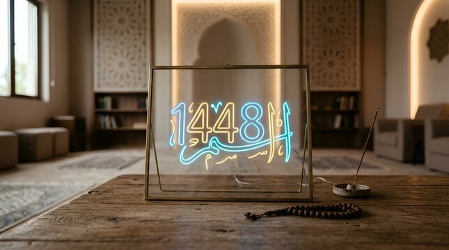Islamic New Year 1448 AH Neon Sign in Mosque Interior