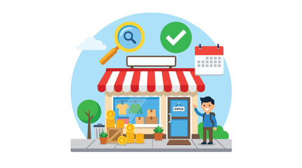 Obraz premium Retail shop storefront management icons in professional flat vector style for small business marketing