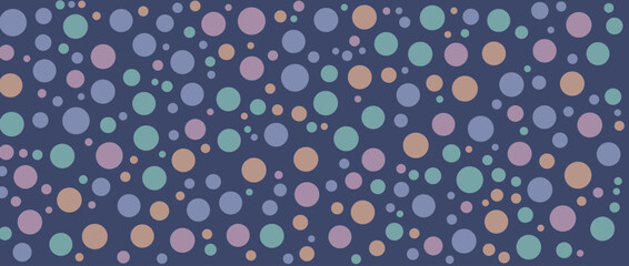 Fototapeta premium Colorful polka dots seamless pattern on black background. Lovely classic colorful polka dots textile pattern. Seamless scattered confetti fall chaotic decor. Abstract Eps10