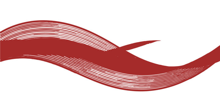 Minimalist flowing red ribbon graphic illustration with dry brush texture