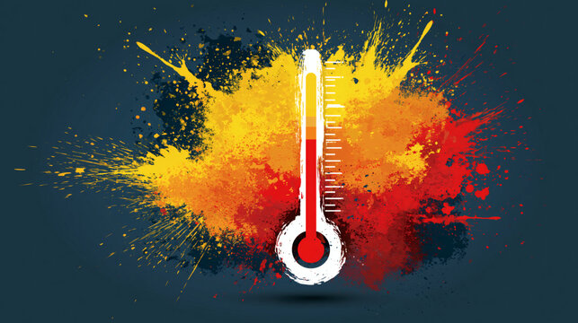 Explosive Heatwave Thermometer with Vibrant Paint Splash &ndash; Extreme Temperature Concept