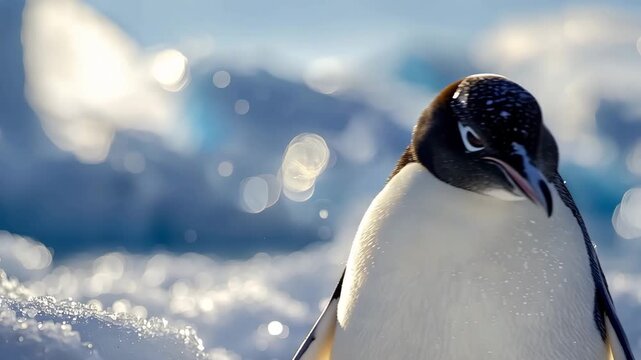 雪の中のペンギンの顔のクローズアップ 