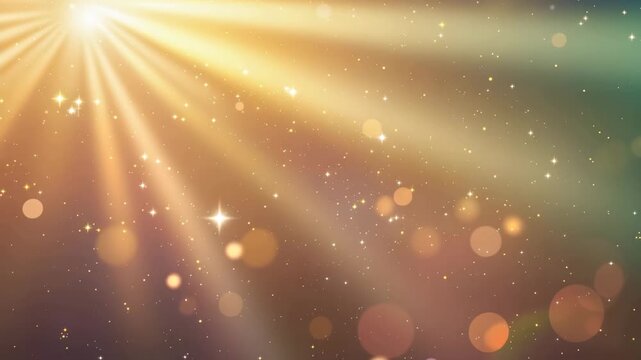 太陽のような放射状に照らす金色の光と玉ボケの背景