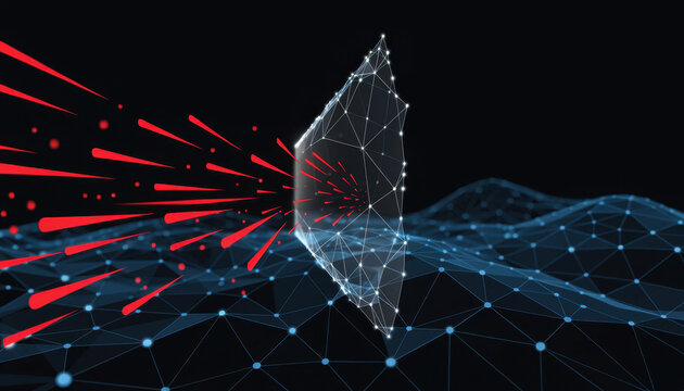 Cybersecurity network firewall data protection shield attack defense technology cyber attack Cybersecurity network firewall data protection shield blocking cyber attack, glowing digital mesh dark
