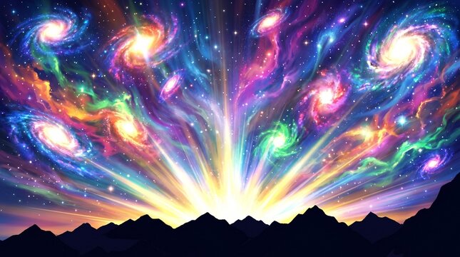 Kalki Jayanti Divine Cosmic Background with Radiant Energy Beams Celestial Sky and Glowing Aura for Spiritual Hindu Mythology Celebration