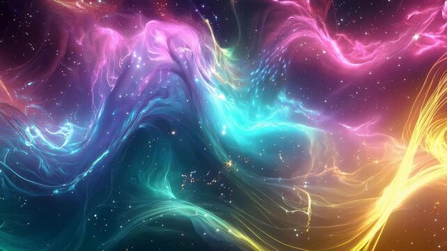 宇宙に漂う虹色のうねりの背景