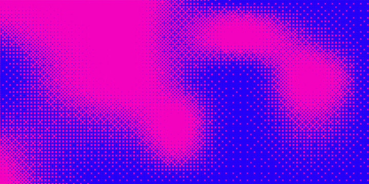 Blue pink bitmap pixel texture. Dotted dither gradient pattern background. 8 bit halftone faded pop art gradation wallpaper. Vanishing raster video arcade game backdrop for banner, poster. Modern