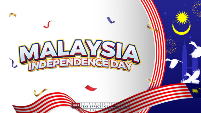 Editable 3d text effect malaysia independence day with national symbol for banner template