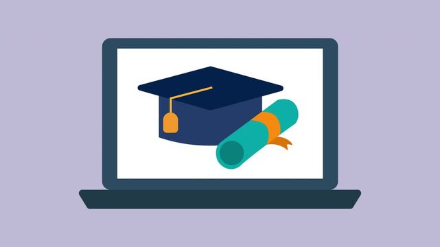 Online education flat icon style, study or education concept 2d Animation with Alpha Matte