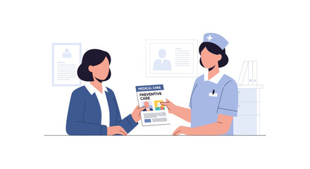 Fototapeta premium Nurse Giving Medical Information To Patient In Clinic Office