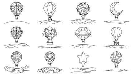 Collection of Hand-Drawn Hot Air Balloons and Unique Flying Objects in Sketch Style © Akun