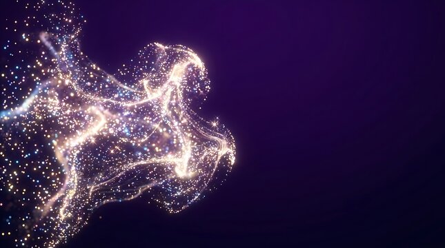 Abstract glowing particles forming a dynamic running figure