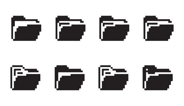 Retro pixel art folder stack icons for computer operating system interface design elements.