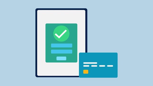 Online payment security, Table payment, Online shopping, Money transfer online via banking concept 2d animation with alpha matte