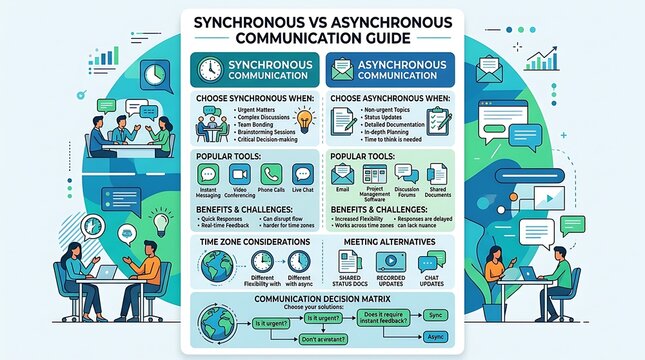 Infographic guide comparing synchronous and asynchronous communication