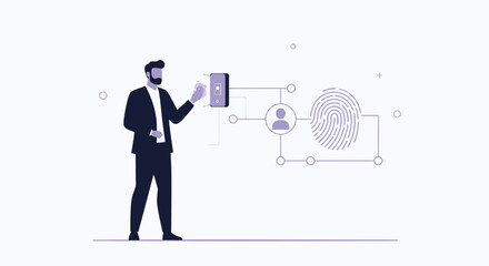 Obraz premium Man using smartphone for biometric fingerprint identification and access control