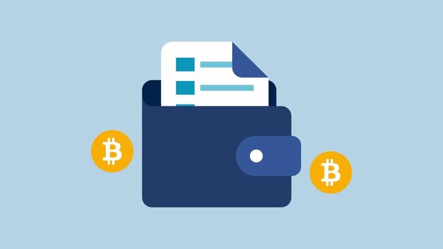 Crypto wallet with document bitcoin symbols for security 2d Animation with Alpha Matte