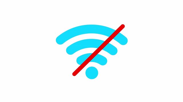 Blue wireless icon showing no wifi signal on a white background
