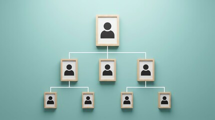 Fototapeta premium Conceptual representation of a corporate organizational structure and management hierarchy with framed user icons