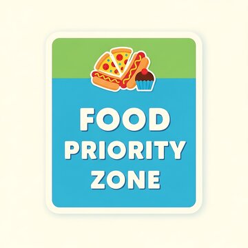 Food priority zone sign with healthy meal illustration.