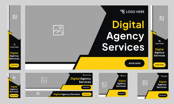 Web bundle banner design for social media post, digital marketing agency web set banner design, fully customizable vector eps 10 file format