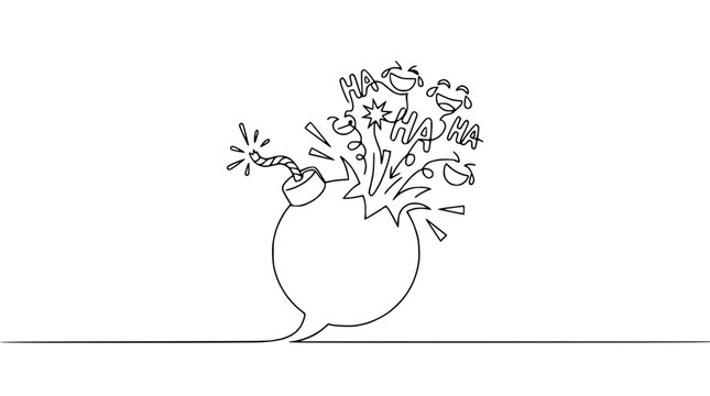 Exploding Bomb With Laughing Faces, Continuous Line Drawing