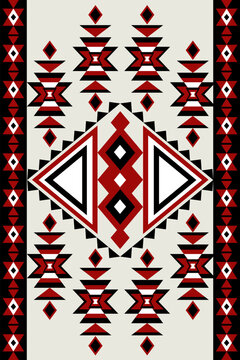 Seamless Navajo geometric pattern with diamond medallion in red black