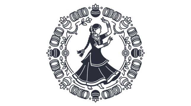 Indian Ethnic Woman Dancing in Floral Frame with Bangles
