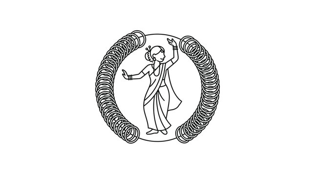 Indian woman dancing in circle of bangles line art
