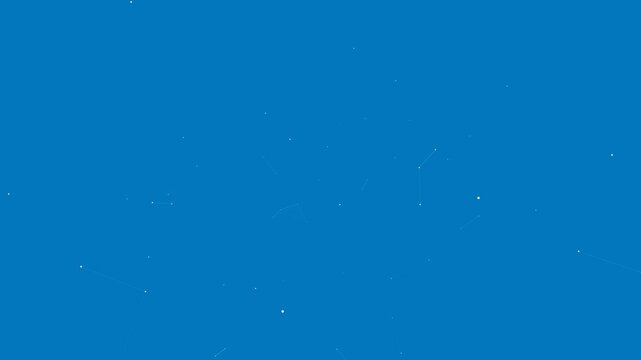 Vintage film grain with white dust particles and faint light scratches flickering on bright blue background for retro video overlay.