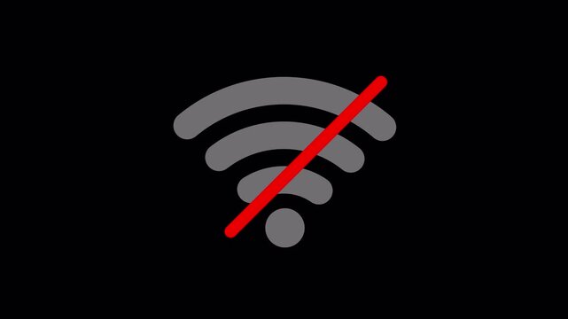 Flashing Wi-Fi no signal indicator, animation . No wi-fi icon with slash animation.
