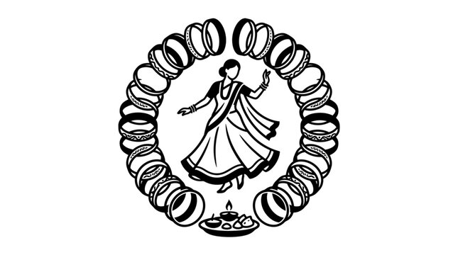 Indian Woman Dancing with Bangle Frame Illustration