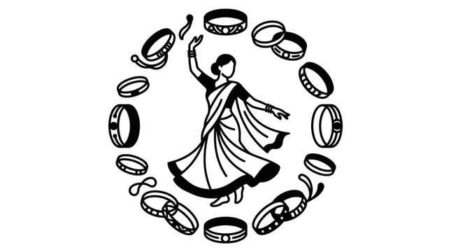 Indian Woman Dancing with Bangles Illustration