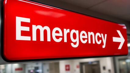 Obraz premium Emergency sign hospital corridor with red arrow exit