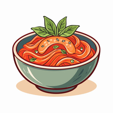 Illustration of a bowl of noodles with garnish