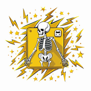 Skeleton with lightning bolts and stars