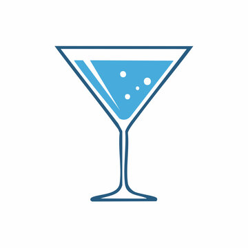 Stylized Martini Glass with Blue Liquid and Bubbles