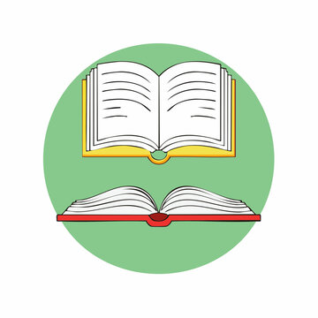 Two open books illustration on green circle background