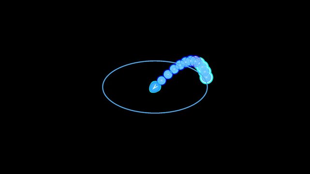 Animated blue glowing trail follows an elliptical path on a black background, symbolizing digital progress and data flow.