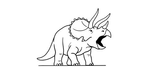 Black and white line drawing of a roaring triceratops dinosaur © Badhon_Designer
