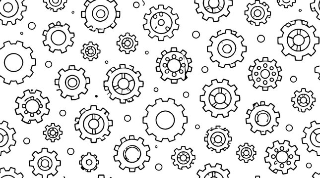 Detailed black and white gear and cogwheel pattern design.