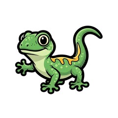 Fototapeta premium Cartoon green dinosaur with big eyes and tail.