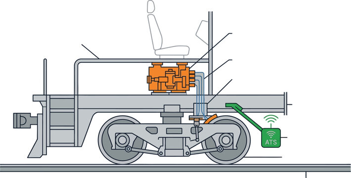 Technical cutaway diagram of a locomotive cab floor showing brake valve and signaling systems.