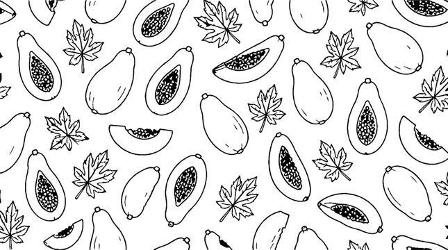Hand drawn avocado and leaf pattern design.