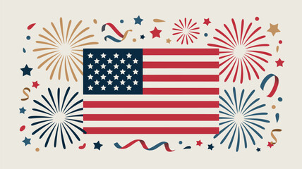 Obraz premium American Flag Surrounded By Fireworks And Stars On A Cream Background united states