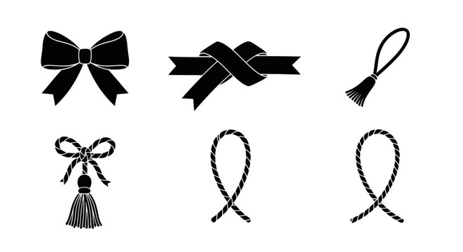Decorative bow, knot, and tassel line icons